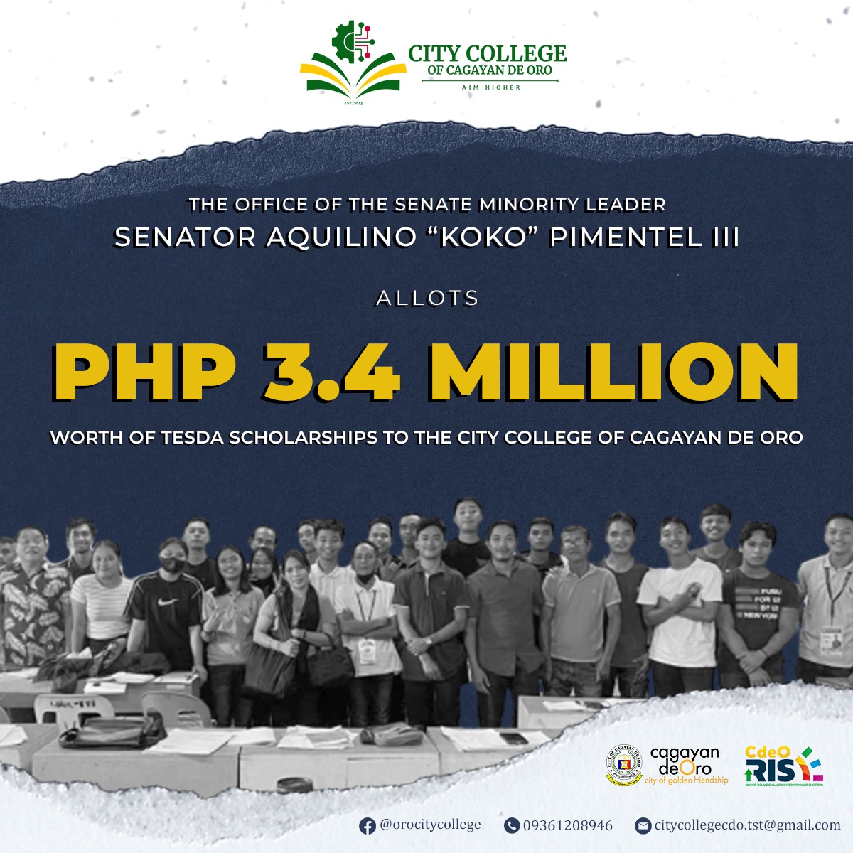 Sen. Koko Pimentel III Allots Php 3.4M Worth of Vocational Scholarships to the City College of CDO