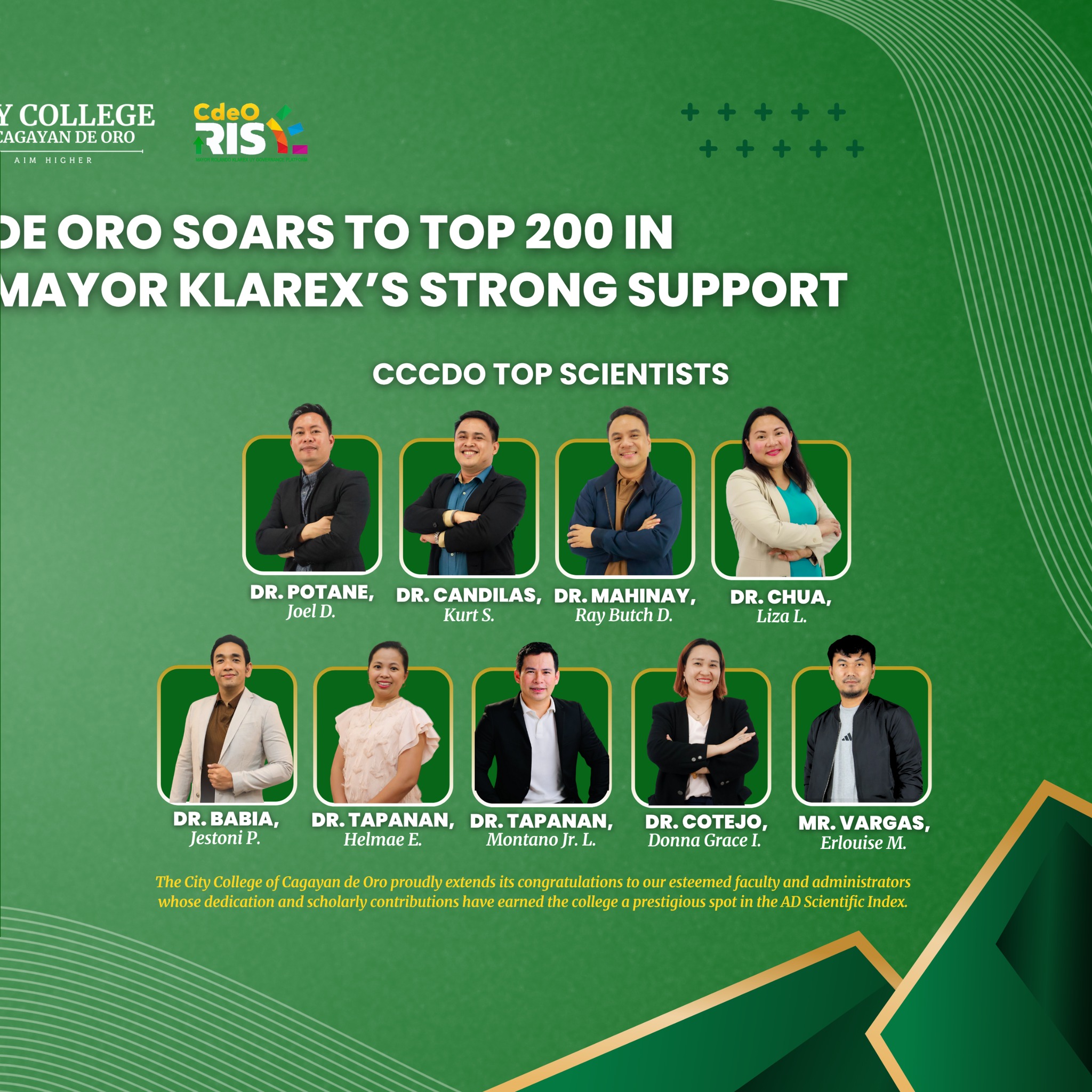 City College of Cagayan de Oro Soars to Top 200 in AD Scientific Index—Backed by Mayor Klarex’s Strong Support - Image 2
