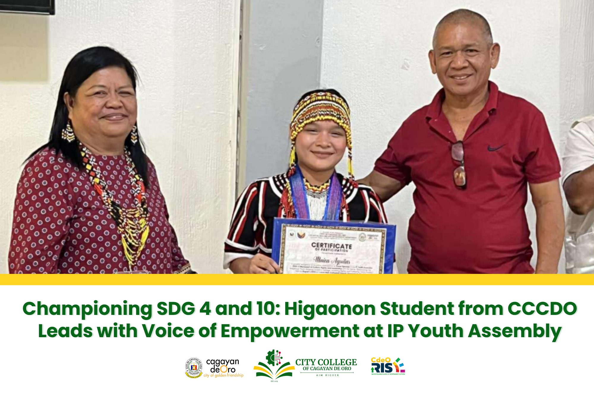 Championing SDG 4 and 10: Higaonon Student from City College of Cagayan de Oro Leads with Voice of Empowerment at IP Youth Assembly