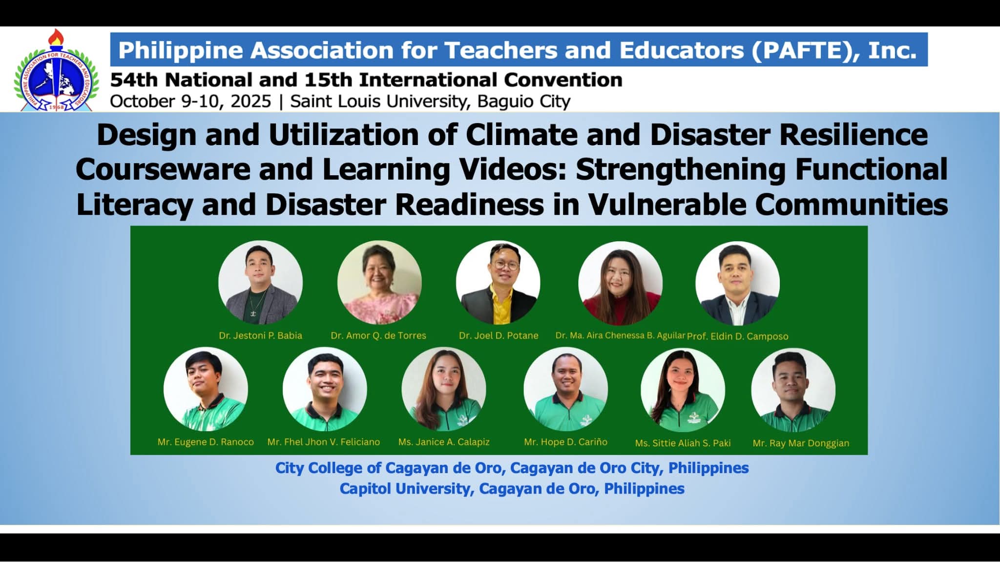 CCCDO Research Team Showcases Climate Resilience Courseware at PAFTE National Conference in Baguio City - Image 1