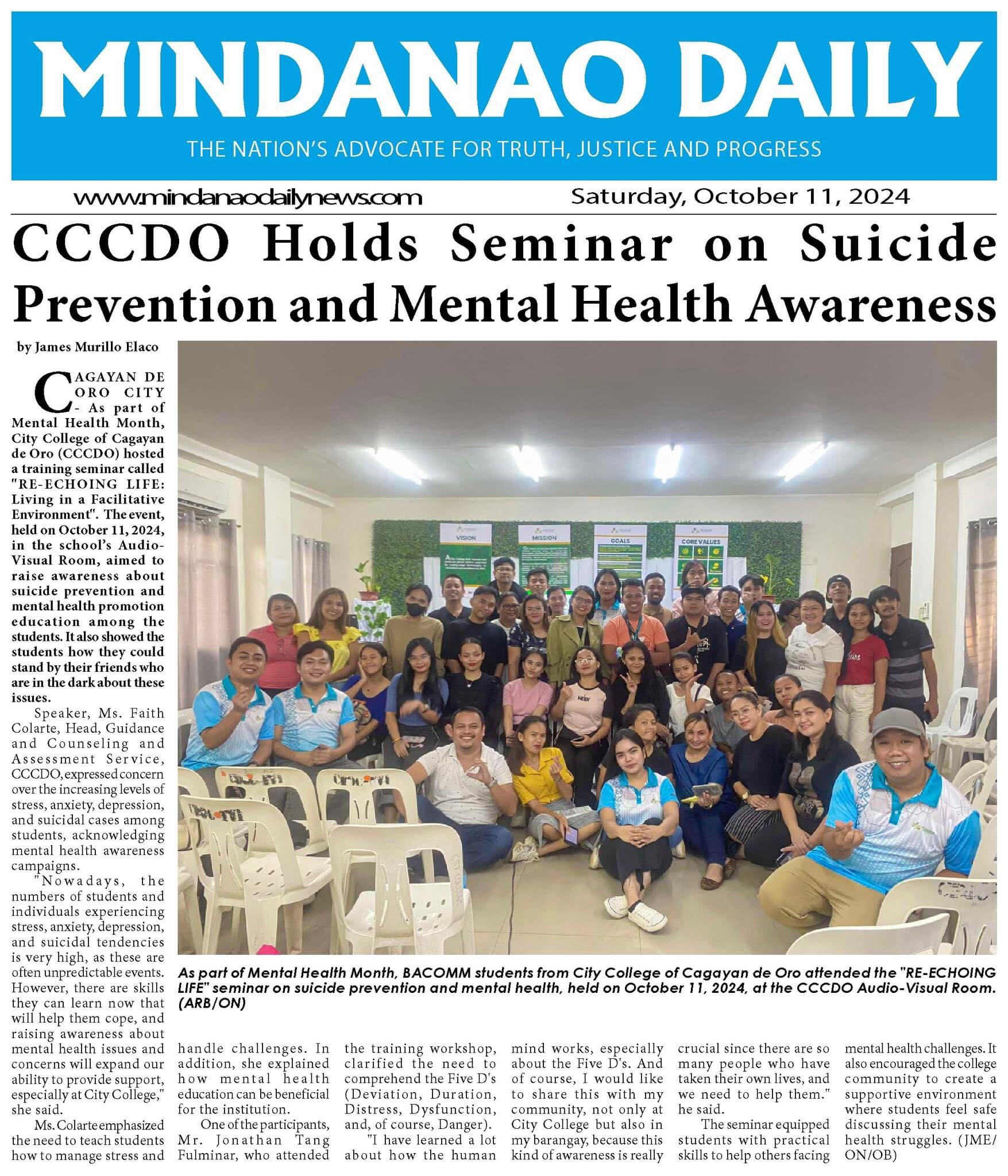 CCCDO Holds Seminar on Suicide Prevention and Mental Health Awareness