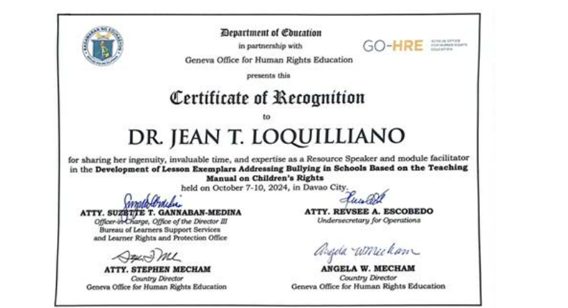 Development of Lesson Exemplars Addressing Bullying in Schools Based on the Teaching Manual on Children’s Rights