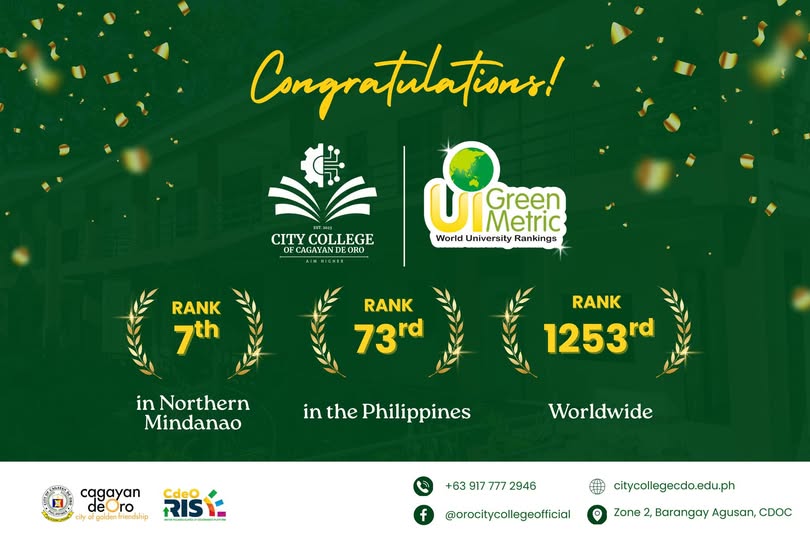 City College of Cagayan de Oro Earns Spot in the 2025 UI GreenMetric World University Rankings