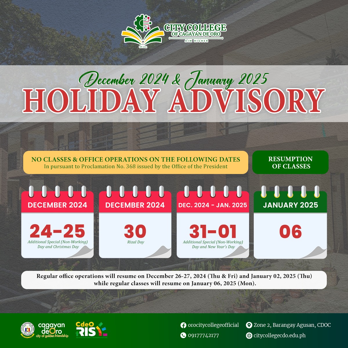 Holiday Advisory