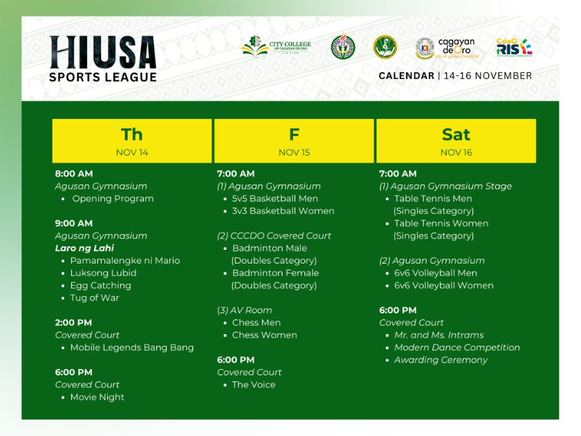 HIUSA Sports League 2024 Calendar